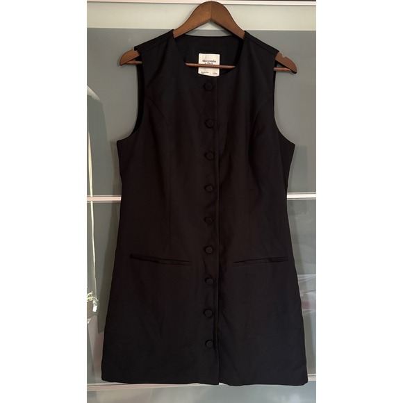 Abercrombie Fitch A&F Mara High Neck Black Button Front Vest Mini Dress Large - Picture 3 of 10
